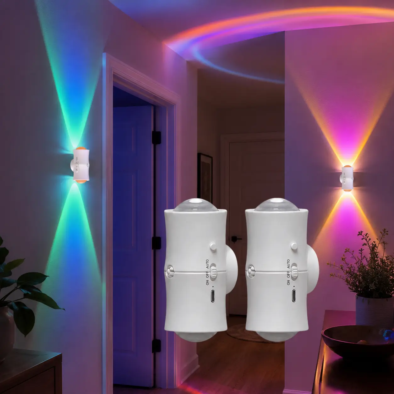 Motion Sensor Night Light, Rechargeable Magnetic Stick-On RGB Wall Light for Bedroom, Hallway, Stairs & Bathroom