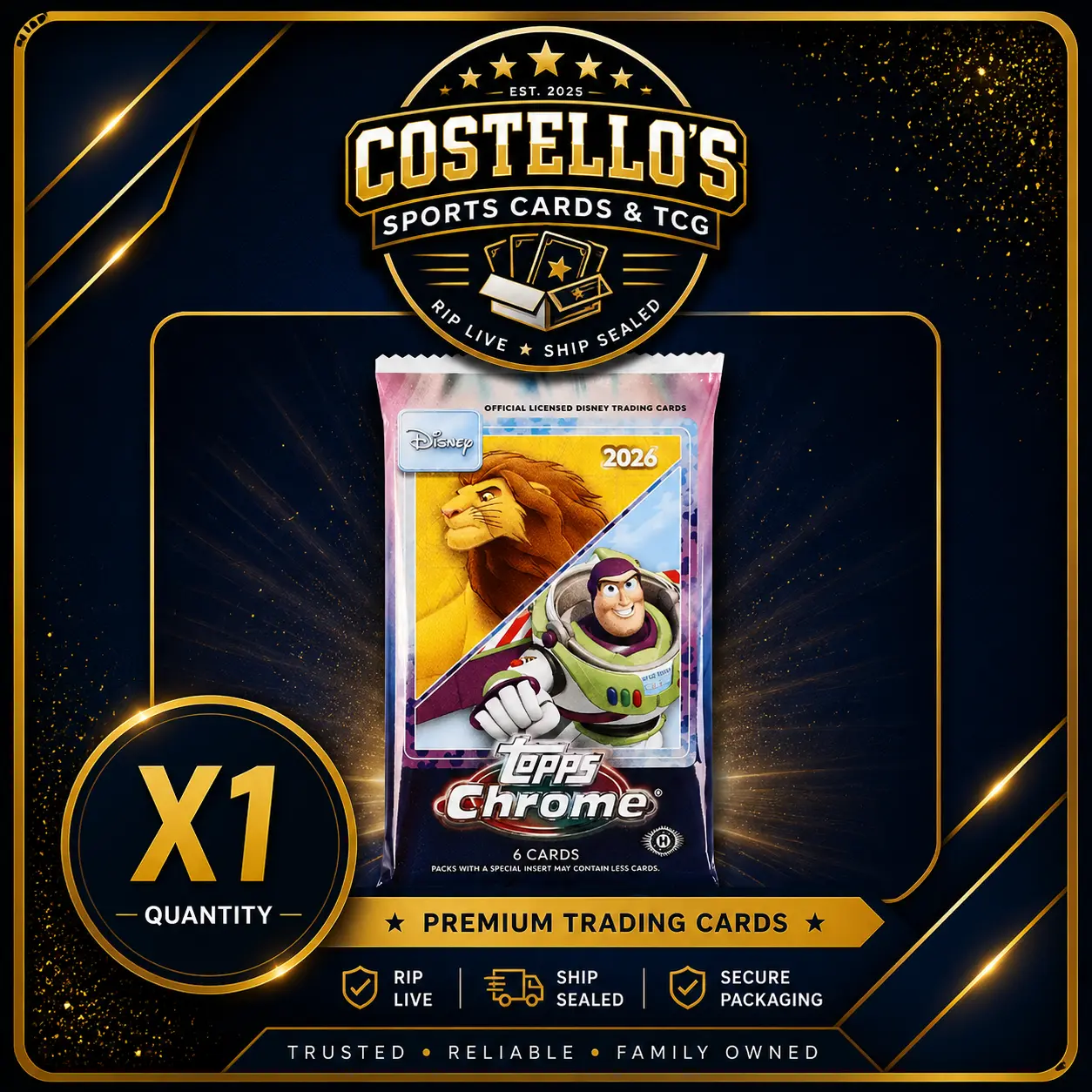 2026 Topps Chrome Disney Hobby Box Pack ONE (1) SEALED PACK – 6 CARDS – NOT A FULL HOBBY BOX