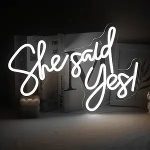 She Said Yes Neon Sign Flex Led Neon Light Sign Led Logo Custom Neon Sign Bride Party Room Decoration (White-60cm)