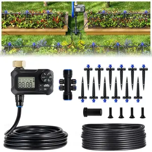 50FT Automatic Drip Irrigation Kits with Garden Timer, Garden Watering System for Patio Lawn, Quick Connector Design Irrigation System Kit with Easy Programmable Water Timer