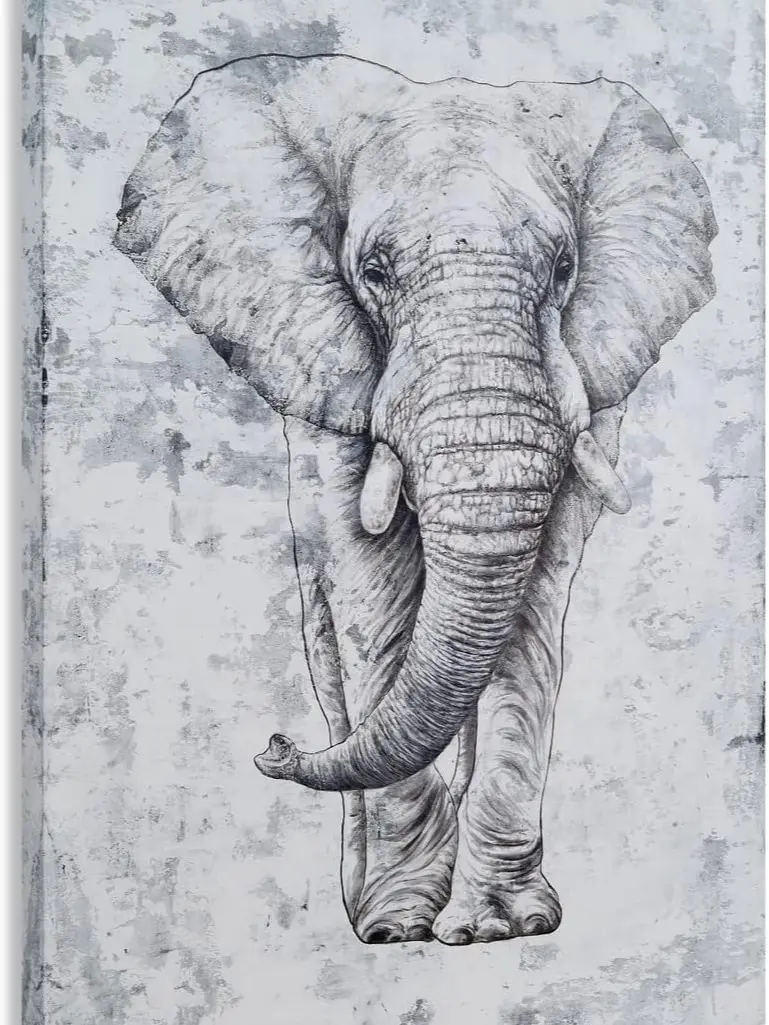 Arts Elephant Wall Art - Vertical Canvas Oil Paintings - Giant Gray and White Animal Pictures for Bathroom Livingroom Hallway Decor SHJY-01830 Artistic Decoration Print Ornaments Waterproof Poster