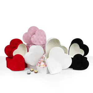 Velvet Set of 3 Heart Shaped Flower Gift Boxes, White/Black/Pink/Red | W723