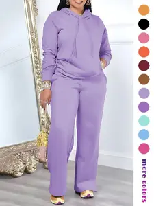 Two-Piece Set?Women's Solid Drawstring Hoodie & High Waist Pants Set, Casual Long Sleeve Pocket Hooded Sweatshirt & Straight Leg Trousers for Spring & Fall, Ladies' Clothes for Daily Wear??gift??