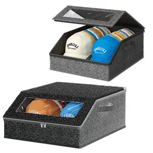 Large Capacity Baseball Cap Storage Box, Holds 24/48 Hats, Fabric Material, Zipper Closure, Foldable, Ideal for Home Organization