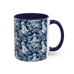Poodle French Toile de Jouy 11oz Accent Mug - Standard Poodle Lovers Blue Toile Coffee Cup Poodle Lover Gifts Dog Chinoiserie Tea Cup for Poodle Mom