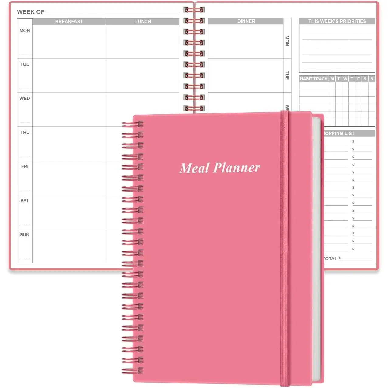 Weekly Meal Planner - A5 Weekly & Daily Meal Prep Journal with Shopping and Grocery Lists for Menu Planning, 93 Sheets/186 Pages  Diet &  , Undated, 52 Weeks, Lasts 1 Year,