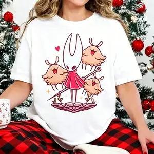 Cute Hollow Knight Hornet And Creatures Graphic Casual Black T Shirt  #GamerTees #VintageTshirt #CasualOutfit