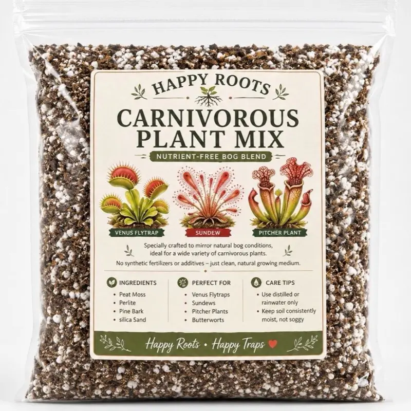 Happy Roots Eco-Friendly Carnivorous Blend Potting Mix, 11oz Nutrient-Free Bog Blend Soil (1.3 qt)