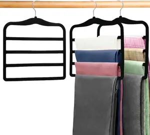 2-Pack Velvet Pants Hangers – Space Saving Multi-Layer Non-Slip Closet Organizers for Jeans, Trousers, Scarves & Accessories, Ideal for Dorm & Small Spaces