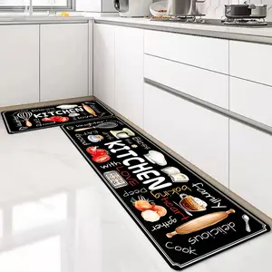 2-Piece Kitchen Rug Set with Cookware & Veggie Patterns, Non-Slip Durable Polyester Fiber Mats for Indoor Outdoor Use, Quick Dry Easy Clean Kitchen Rugs Sets