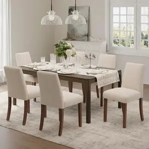 Modern Upholstered Dining Chairs Set of 6 – Parsons Style with Solid Wood Legs