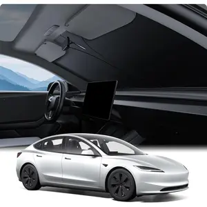 BASENOR Windshield Sunshade for 2017-2026 Tesla Model Y Juniper & Model 3 Highland, [Nano Ice Crystal] Foldable Sun Shade, UV Block Heat Insulation Interior Accessories Off-White