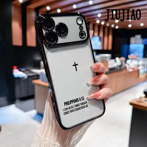 PHILIPPIANS 4:13 And the cross Pattern Soft silicone Phone Case for iPhone 17 Pro Max Air 16 Pro Max 15 Plus 14 13 12 11 All-inclusive lens Anti-drop Transparent Electroplated Protective Cover