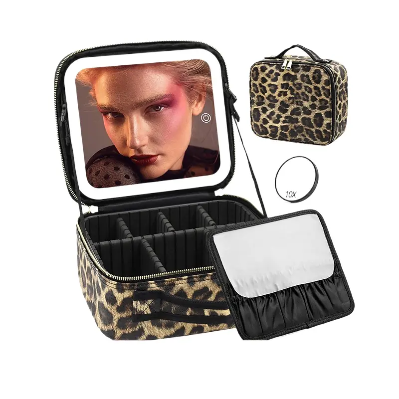 Portable Makeup Bag with LED Mirror 3 Color Light Settings Rechargeable Cosmetic Organizer Case for Women for Travel Mother's Day Gift