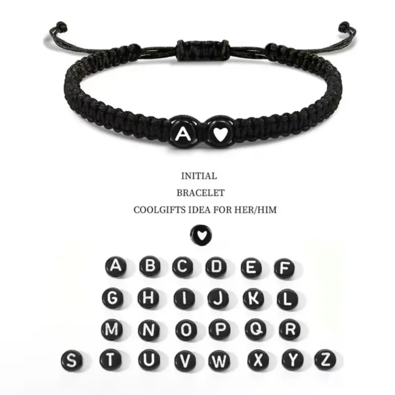 26 Letters Initial Heart Handmade Bracelet for Couples and Friends - Adjustable and Personalized perfect gift valentines