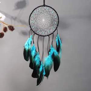 Dream Catcher with Bicolor Mesh Handmade Dark Tone Dreamcatcher with Black and Turquoise Feather Wall Hanging Decoration