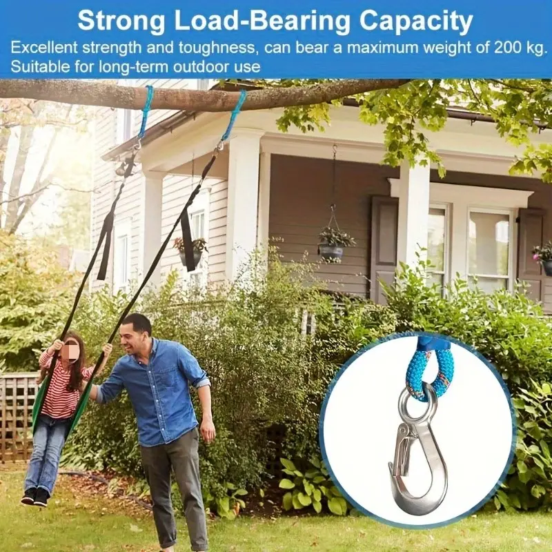 Hook Loop Swing Suspension Rope, Durable Nylon Material, Ideal for Hammocks & Tree Swings, Easy Install with Carabiners