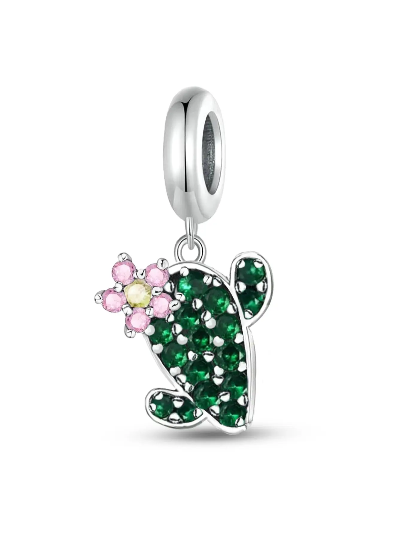 Original Designed Silver Color Plated Charm, Stylish Charm, Green Plant Cactus Four-leaf-clover Beads Pendant Ball Suitable for Bracelets Making Kits DIY Unisex Jewelry Ladies Daily Wear Decoration, Beads Charms, Beads Charms Accessories