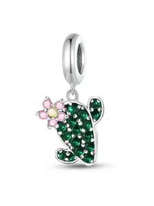New Original Designed Silver Color Plated Charm Popular Exquisite Green Plant Tree Cactus Bee Four-leaf-clover Collection Beads Charm Pendant Ball Suitable for Bracelets Making Kits DIY Women and Men 's Jewelry Perfect Gift Ladies Daily Wear Decoration