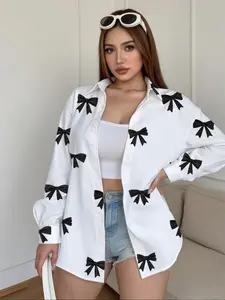 Women's Loose-Fit Long Sleeve Shirt Blouses, Casual Kint Fabric Top for Spring & Fall Seasons, Comfortable Moderate Thick Material Design