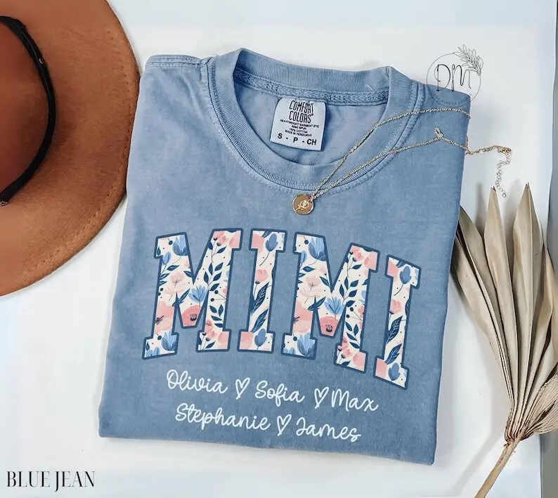 Mimi Shirt Personalized Mimi Shirt Floral Mimi Shirt with Grandkid Names Mimi Tee Custom Mimi Gift for Mimi Mother's Day Gift