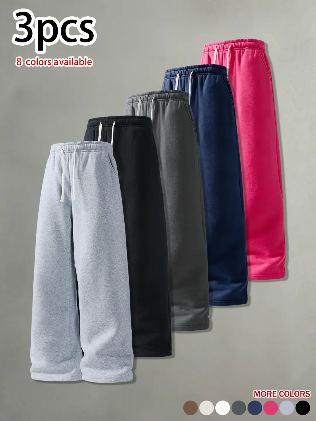 Pack of 3, pack of 1.Men’s minimalist casual straight-leg pants with a drawstring elastic waistband, loose fit, comfortable and skin-friendly—versatile men’s long pants for everyday wear, streetwear, sports, and fitness in spring and autumn.