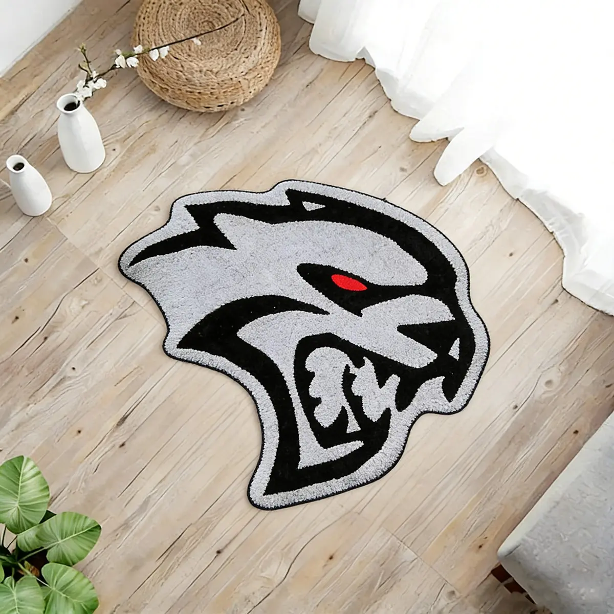 Contemporary Rugs, Decorative Rugs, Leopard-Head Area Rug, High-Contrast Black & White Plush Floor Mat, Non-Slip Accent Rug for Living Room Coffee Tables, Decor for Gaming Rooms, 'Ins-Style' & Urban-Chic Home Interiors