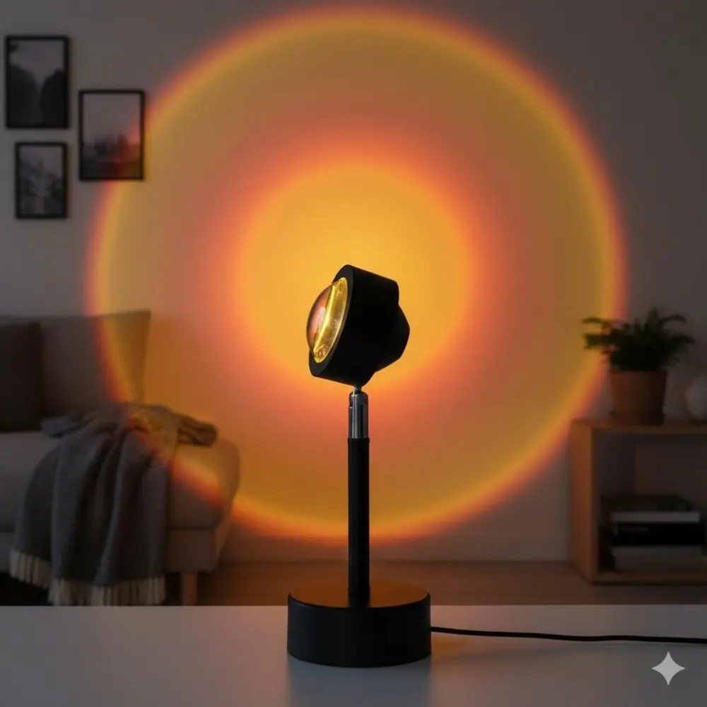 Smart Sunset Projector Lamp: Rotating Rainbow Led Mood Light with USB Charging & Remote, Adjustable Color Scenarios. Soft Starry Dreamy Design for Bedroom, Living Room, Kids Room, Night Light, Party Decor.