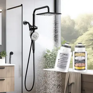 Dual Shower Heads Combo, 10'' High Pressure Waterfall Showerhead with Handheld, 5 Settings Magnetic Handheld Showers, 7.5" Height Adjustable SlideBar, 79" Long Hose