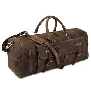 Leather 24-Inch Duffel Bag with Shoe Compartment - Full Grain Travel, Sports, Gym, and Weekend Bag