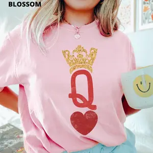 Comfort Color Queen of Hearts Vintage Inspired Tee, Valentine's Day Gift T shirt, Birthday Gift Girl, Hearts t shirt, Gift for Girl friend