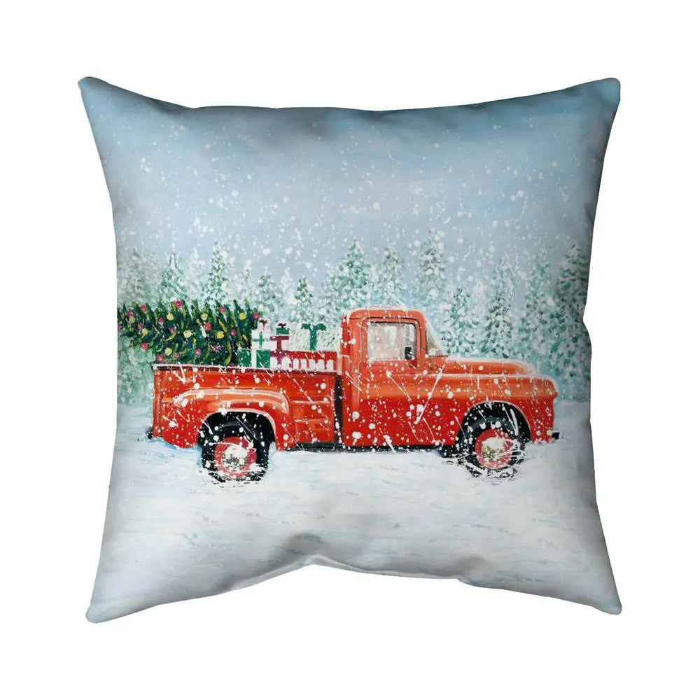 360 Stand Spun Polyester 16x16" Square Down-Filled UV-Protected Christmas Tree Truck Pillow - Rustic Look Holiday Decor for Living Room Home Festive Decoration, Decor Tree Christmas, 16" X 16", Cozy Family Gatherings, Uv Resistant, Decorative, Durable, No