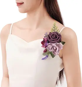 TINGE TIME Artificial Shoulder Corsages Flowers, Set of 2, Mother of The Bride Floral Corsage for Wedding Ceremony Anniversary Formal Dinner Party (Plum) Light Christmas