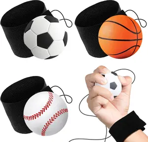 2.25" Sports Wrist Balls - Set of 3 - Includes Basketball, Baseball, and Soccer Ball Wristband Toys - Durable Foam String Attached Rebound Balls - Party Favor, Gift Idea for Kids