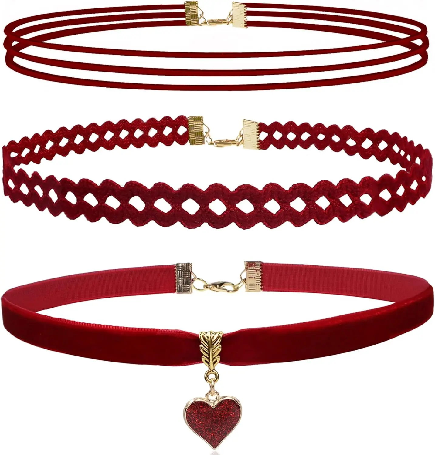 Choker Set 3 count Necklace Gothic Choker Heart Charm  Gothic Classical Collars