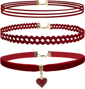 Choker Set 3 count Necklace Gothic Choker Heart Charm  Gothic Classical Collars