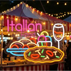 2D Flat Italian Cuisine Neon Sign Wall Decoration - USB-Powered, Dimmable, Italian Theme, Suitable for Restaurants, Pizzerias, Cafes, Homes, Compatible with USB Dimmers, Hanging Art Decoration with Italian Cuisine Lettering Pattern
