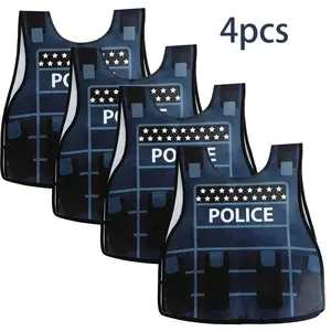 4 Piece Police Party Supplies, Non-Woven Vest Costume, Halloween Costume Party, Role Play, Durable Material, Theme Event Gear