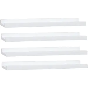 Long Floating Shelves With Lip,Picture Ledge Shelves Set of 4,Rustic Photo Frames Storage Display Shelves Wall Mounted for Living Room Bedroom Kitchen  ,Home Decor (White, 24 Inch)