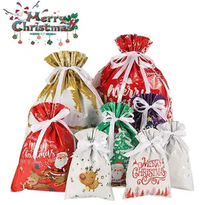 24 Christmas Gift Bags with Ribbons, Party Favor Bags with Drawstrings, Holiday Gift Wrapping Supplies Set, Festive Packaging Accessories