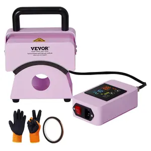 VEVOR Hat Press Machine, Mini Hat Heat Press for Caps with Integrated Control Panel, Cap Heat Press Machine with 5.9x3.15 inch Curved Heating Plate, Safety Base, and Glove, Automatic Shut-Off, Purple