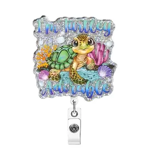 Cute Turtle Design Retractable Badge Holder, 1 Count Acrylic Name Badge Clip, Suitable for Nurses, Jobs, Volunteers, Office Workers