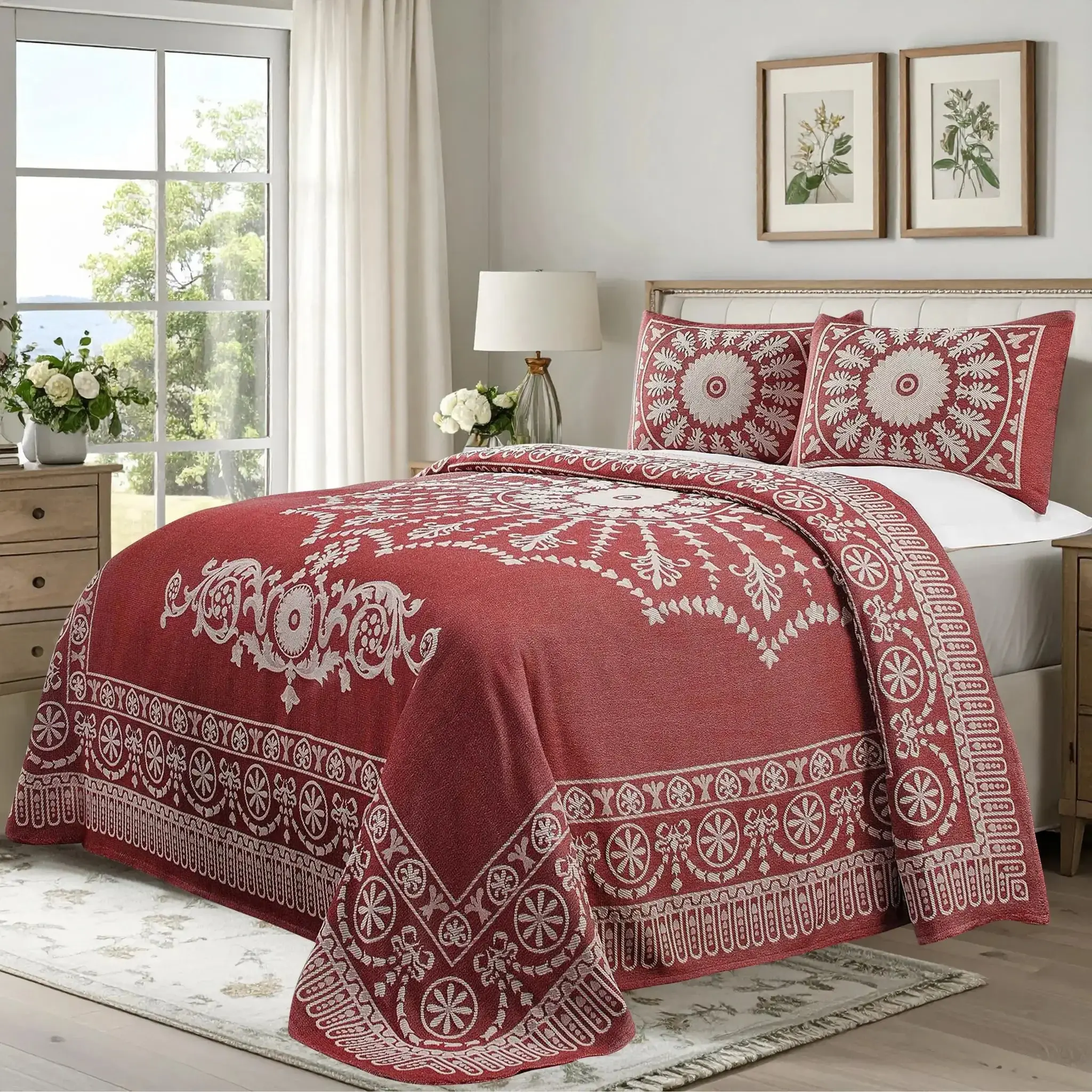 Superior Kymbal Cotton Blend Woven Medallion Jacquard Bedspread Set