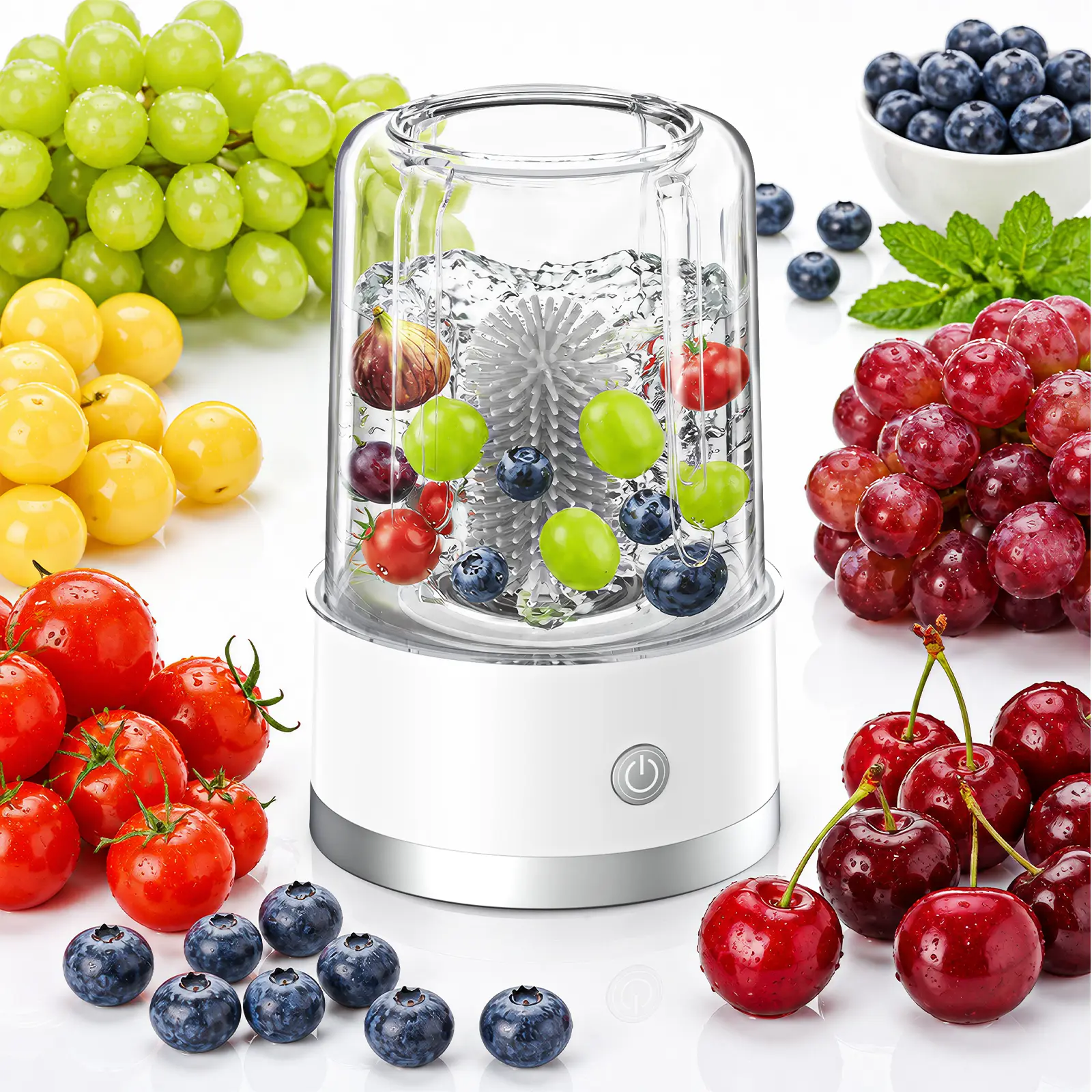 SEANCHEER W01 Electric Fruit and Vegetable Washer Machine, Fruit Cleaner Spinner Machine with OH-ion Purification Technology, Suitable for Small Fruits Such as Blueberries, Cherry Tomatoes