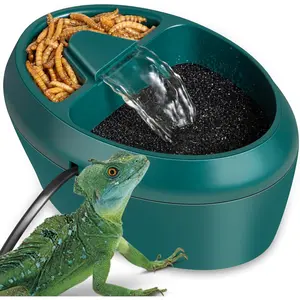 Reptile Water Drinking Fountain, Automatic Circulation, Low Noise, Energy Saving, Feeding Trough Included, Waterfall Design, Adjustable