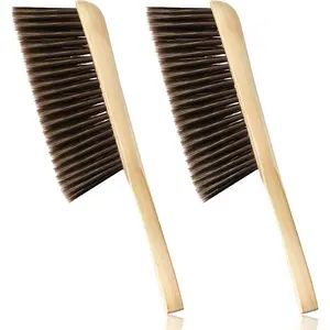2 count Wooden Bench Brushes, Soft Bristles, Long  Handle, Brown