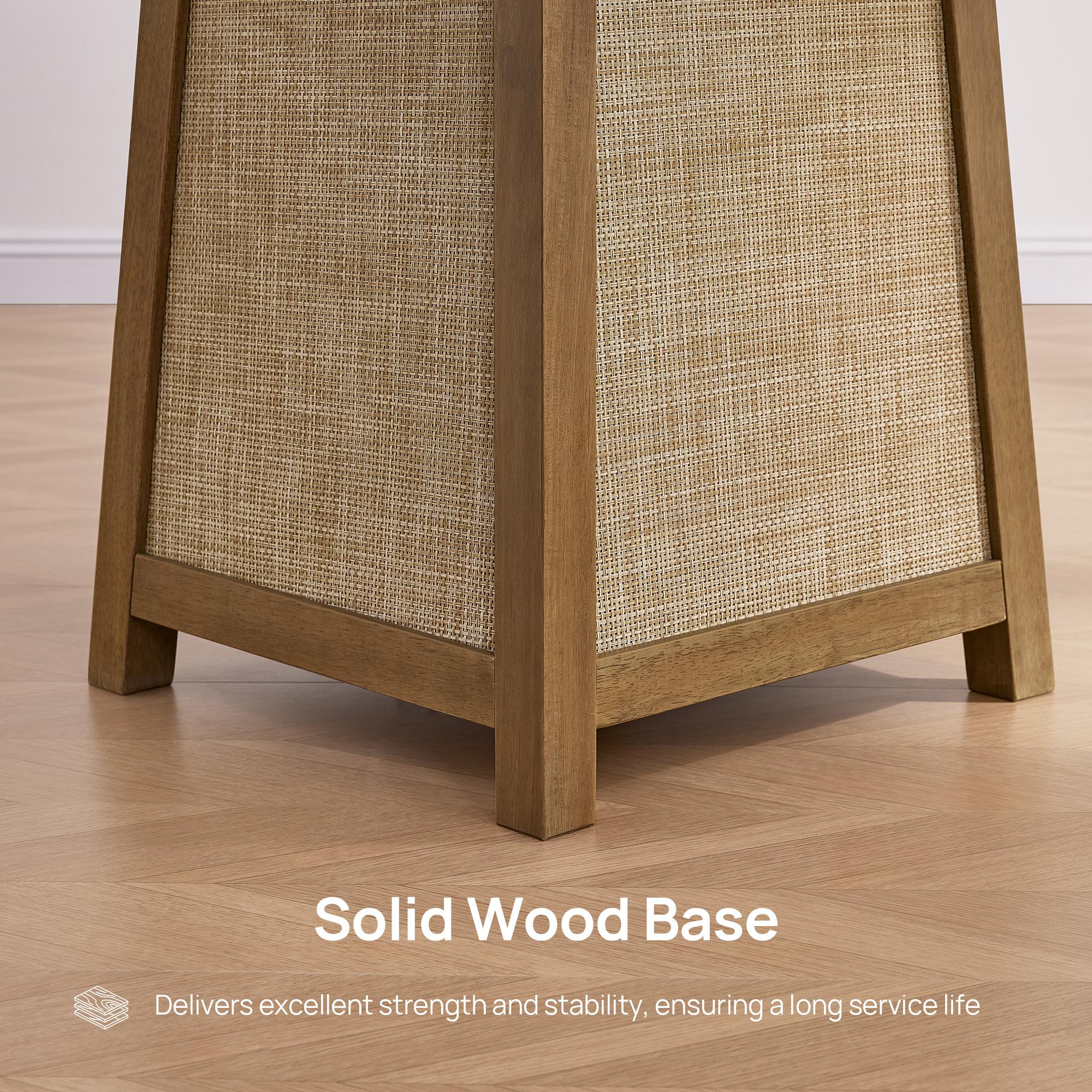 SICOATS Farmhouse Dining Table Set, 5-Piece Round Kitchen Table for 4 with Rattan Detail & Upholstered Chairs, 47 Inch Solid Wood Dining Set in Oak, Modern Cottage Style