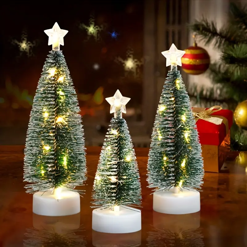 [3 Christmas Trees] 1 Set of 3 Large, Medium and Small Simulated Christmas Trees, LED Copper Wire Light Tree, Christmas Holiday Decorations, Indoor Home Decoration Ornaments, Cedar, Battery Operated (2 x No. 7 Batteries Not Included)