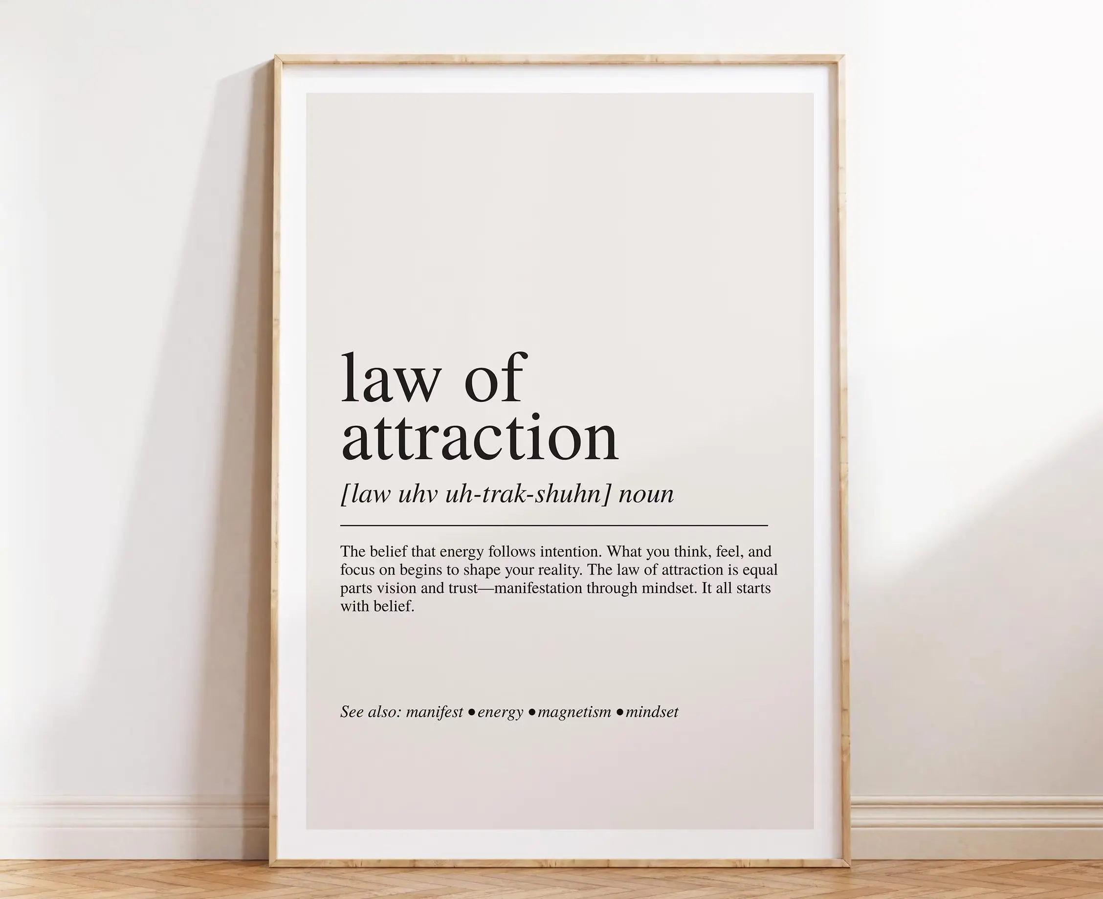 Law of Attraction Definition Unframed , Manifestation Wall Art, Motivational Quote Poster, Positive Energy Decor, Modern Typography