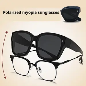 Sunglasses for golfers wearing prescription glasses, sunglasses for driving cars, folding clip-on polarized large-frame sunglasses, new anti-UV prescription driving glasses for men and women, high-grade vision correction